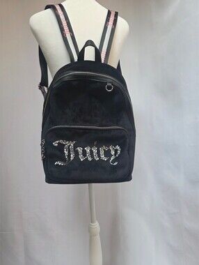 Juicy Couture Black Velour Rhinestone Mini Backpack Y2K 12x12x5